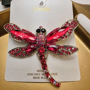 Natasha Red Dragonfly Brooch